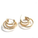 14ct gold vintage etched triple hoop earrings (2.5g)