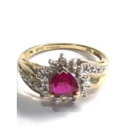 9ct gold synthetic ruby & diamond ring weight 2.6g