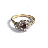 9ct gold garnet & stone set ring weight 2.8g