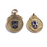2 vintage gold & enamel fobs weight 10g