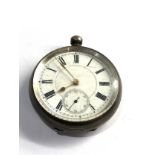 Antique open face silver pocket watch watch is ticking but no warranty given missing loop