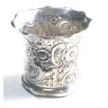 Antique silver floral embossed vase Sheffield silver hallmarks measures approx 9cm dia height 9cm