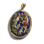 14ct gold vintage lapis lazuli, carnelian, ruby & emerald set oriental phoenix and dragon pendant (