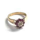 9ct gold ruby & diamond ring weight 2.9g