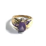 9ct gold amethyst & diamond ring weight 4.4g