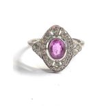 Fine certificated platinum art deco style diamond & pink sapphire ring