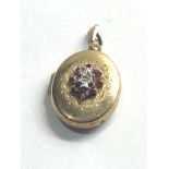 9ct gold ruby & diamond set locket weight 2.3g