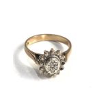 9ct gold diamond ring 3.5g missing 2 halo diamonds