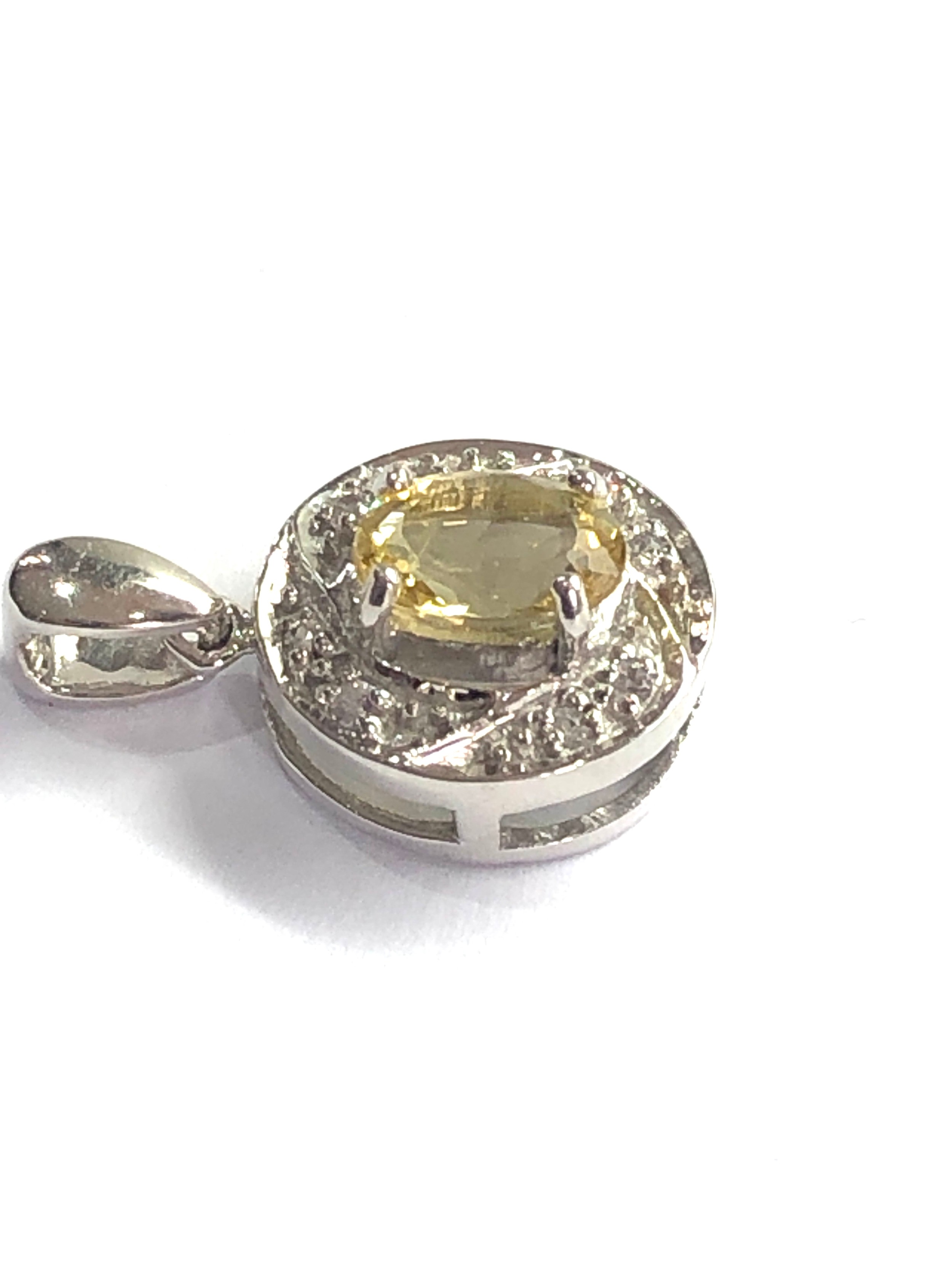 9ct white gold yellow beryl & white sapphire pendant weight 3.4g - Image 2 of 4