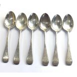 set of 6 silver tea spoons sheffield silver hallmarks weight 100g