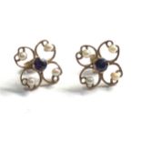 9ct gold vintage amethyst & pearl openwork earrings (2.6g)