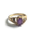 9ct gold amethyst & diamond ring weight 2.6g