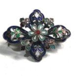 Sterling silver & enamelled floral brooch