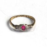 9ct gold pink stone & diamond ring weight 1.4g