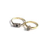 2 x 18ct gold diamond rings 3.7g