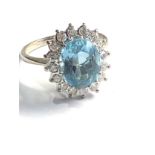 Fine 18ct white gold diamond & aquamarine ring est 1.20ct diamonds central aquamarine measures