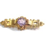 9ct gold antique amethyst ornate bar brooch (3g)