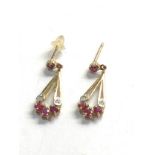 9ct gold ruby & diamond drop earrings (1.4g)