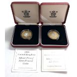 2 x 1997 & 1998 silver proof £2 Coins COA boxed