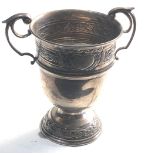 Irish Silver twin handled cup measures approx 12cm tall 8cm dia weight 136g