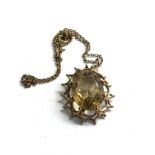 9ct gold vintage citrine pendant necklace (9.8g)