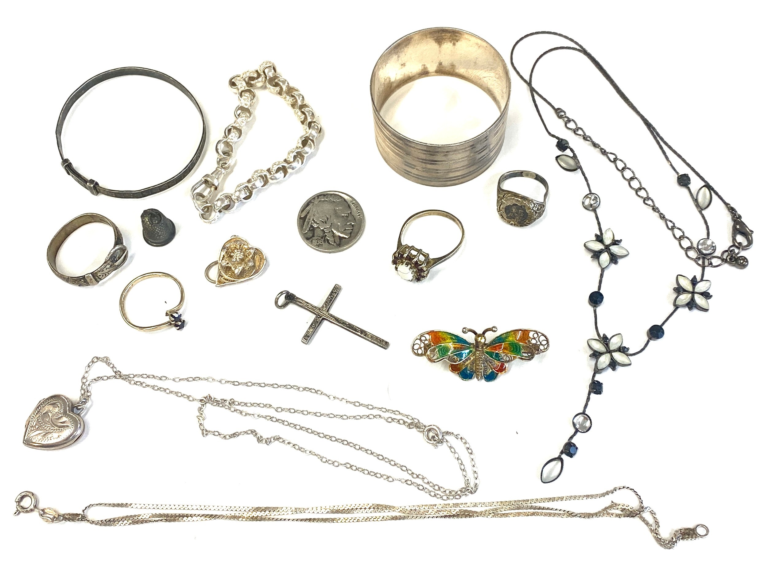 Selection silver items to include jewellery, napkin ring etc, approximate weight 80g
