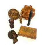 Selection of carved wooden affrican items etc