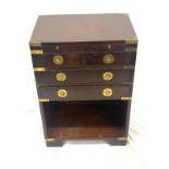 Mahogany brass bound 2 over 2 bedside chest with brush slide, Height 25.5 inches, Width 18 inches,