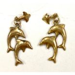 Pair 9ct gold Dolphin earrings, no backs