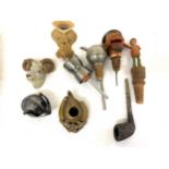 Selection of vintage bottle stoppers / pourers, measham pipe etc