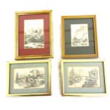 4 Vintage framed pencil drawings largest measures approx 9" tall by 7" wide