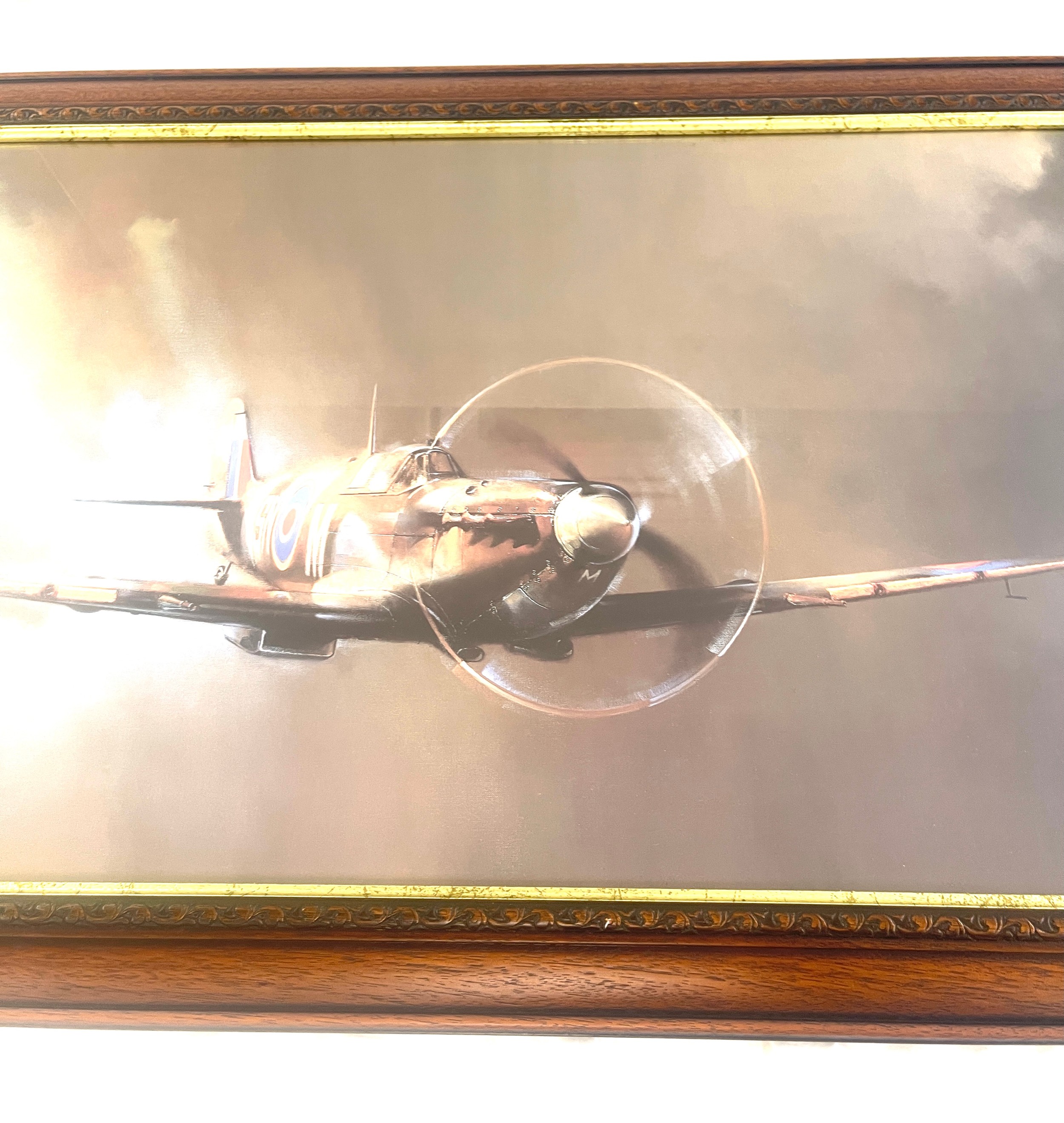 Framed print of a Spitfire by Barrie A F Clark, approximate measurements: Height 11 inches, Width 40 - Image 2 of 3