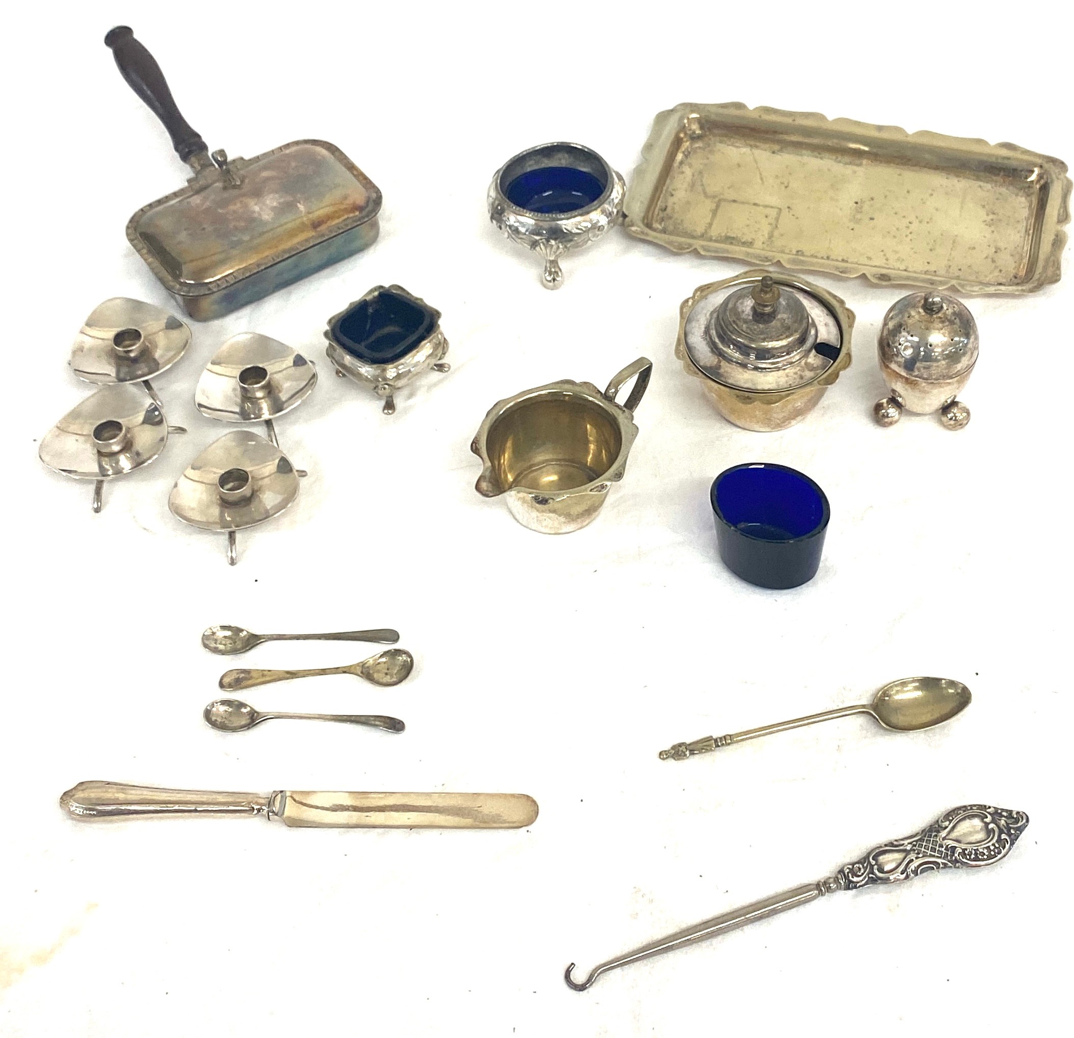 Silver button hook and assorted silver plated items