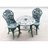 Plastic outdoor green table and 2 chairs