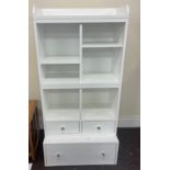 White modern stackable unit with single drawer, approximate measurements: Height 57 inches, Width 28