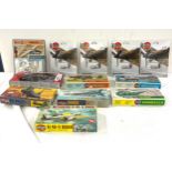 Selection of boxed Airfix models includes french sea knight 02065, Anson 02009, draken 02039,