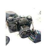 Zenit E 35mm Film Camera with lens, Praktica 1:18 Pentacon len, Helios flash, with large carry case,