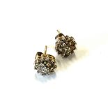 Pair 9ct gold diamond cluster earrings, approximate weight 1.6g