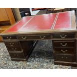 Vintage mahogany knee hole partners leather top desk, with drawers, approximate height 30 inches,