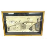 Vintage framed signed pencil drawing measures approx 24" wide 15" tall