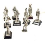 Selection of metal military figures, on wooden plaques, approximate height 11.5cm