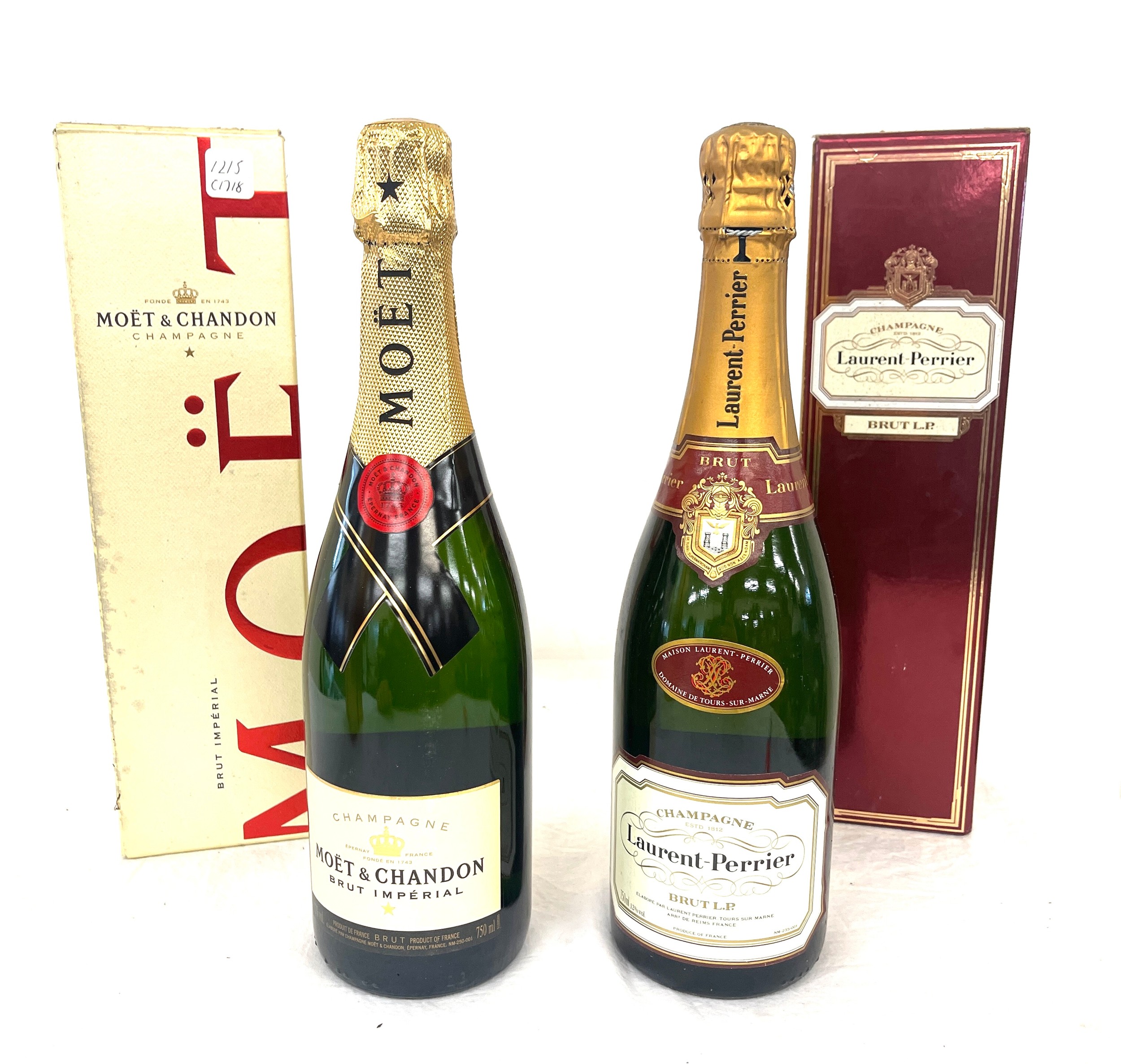 Boxed Moet and Chandon Champagne 750ml, 1 bottle Laurent Perrier Champagne. in presentation box