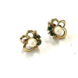 9ct gold Emerald and pearl earrings, approximate weight 1.6g