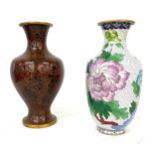2 Cloisonne vases largest measures approx 10" tall