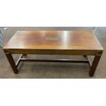 Long coffee table, brass inlay, approximate height 17 inches, Width 42 inches, Depth 18 inches