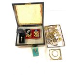 Victorian inlaid walnut workbox and a selection of costume jewellery