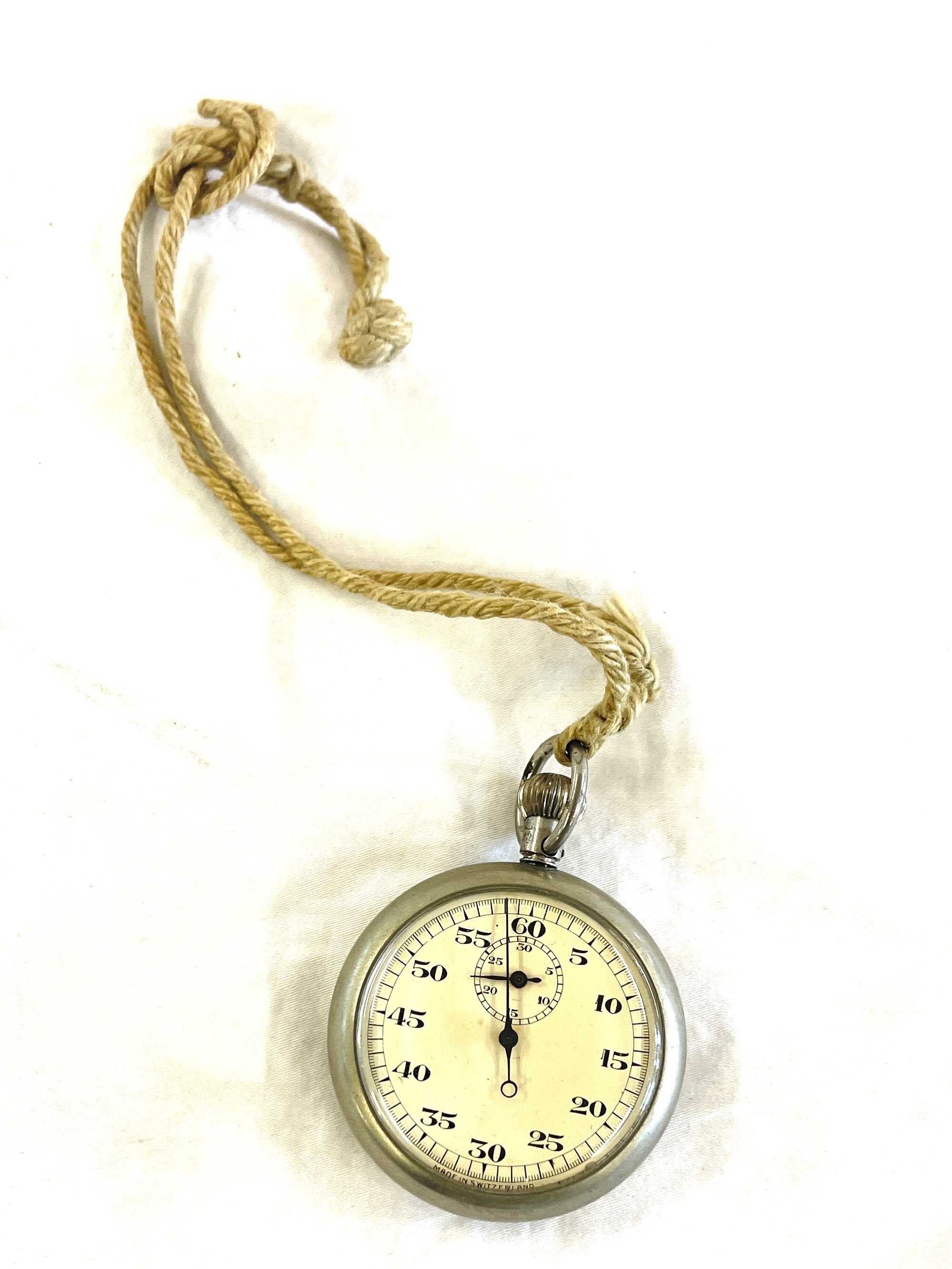 Silver plated stopwatch with marks to back