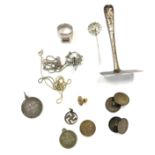 Selection silver items to include silver coin cufflinks, silver ring, St Christopher etc