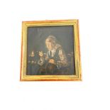 Antique miniature framed oil painting measures approx 4" square