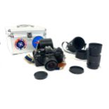 Praktica BMS electronic camera, Carl Zeiss Jena p 1:28 f=135mm MC, both untested